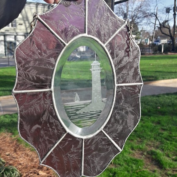 Stained Glass Etched Suncatcher Window Panel Lighthouse Bird Sailboat - Picture 6 of 14
